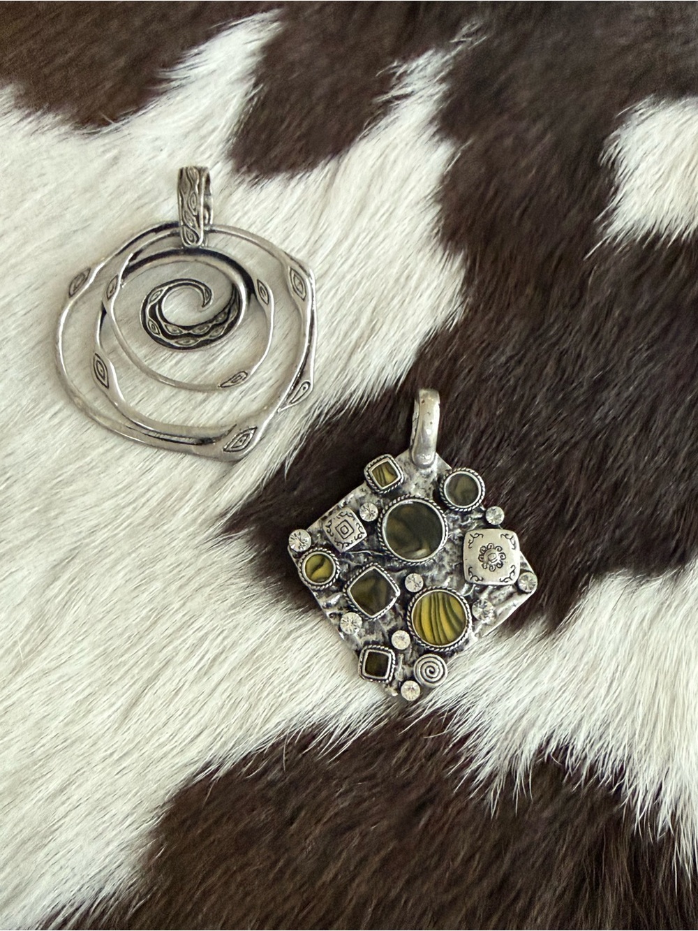 Silver Spiral & Mosaic Yellow Accent Pendant Set - Women's Jewelry